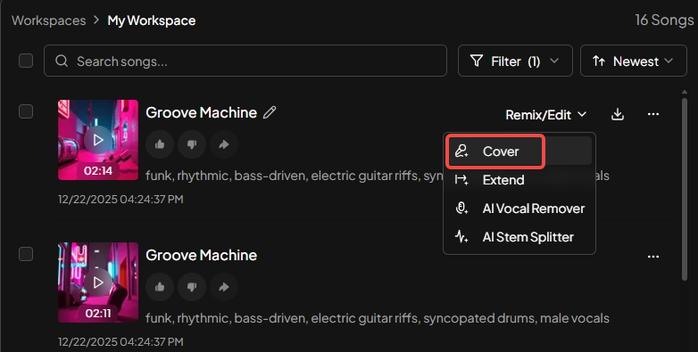 Choose song to cover